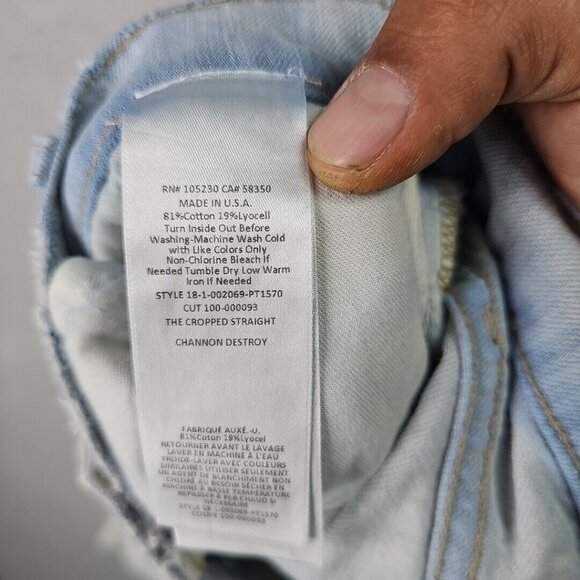 Current/Elliott The Cropped Straight Jeans Womens 25 Channon Destroy Made In USA - Picture 11 of 12